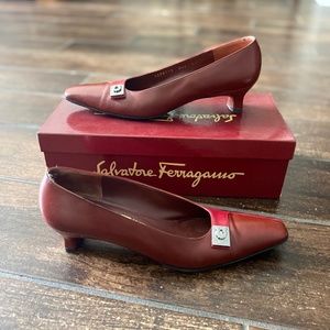 Salvatore Ferragamo "Suivre" Low Red Heels with Buckle